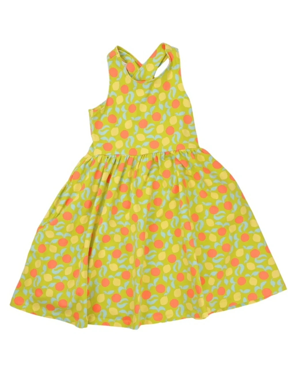 Hanna Andersson Citrus Print Cross Back Dress Girls Size 8 Fruit Print